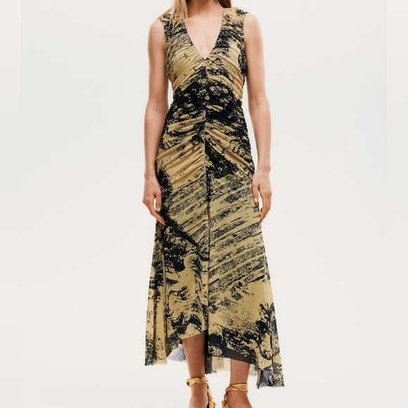 H&M Dresses & Skirts - H&M STUDIO Resort Collection Mesh PATERNED Light Yellow Black Dress Sz XXL BNWT